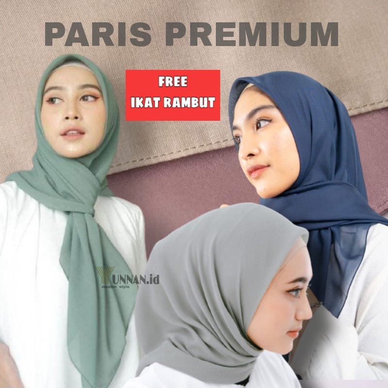 HIJAB SEGIEMPAT PARIS PREMIUM JAHIT TEPI / JILBAB PARIS PREMIUM